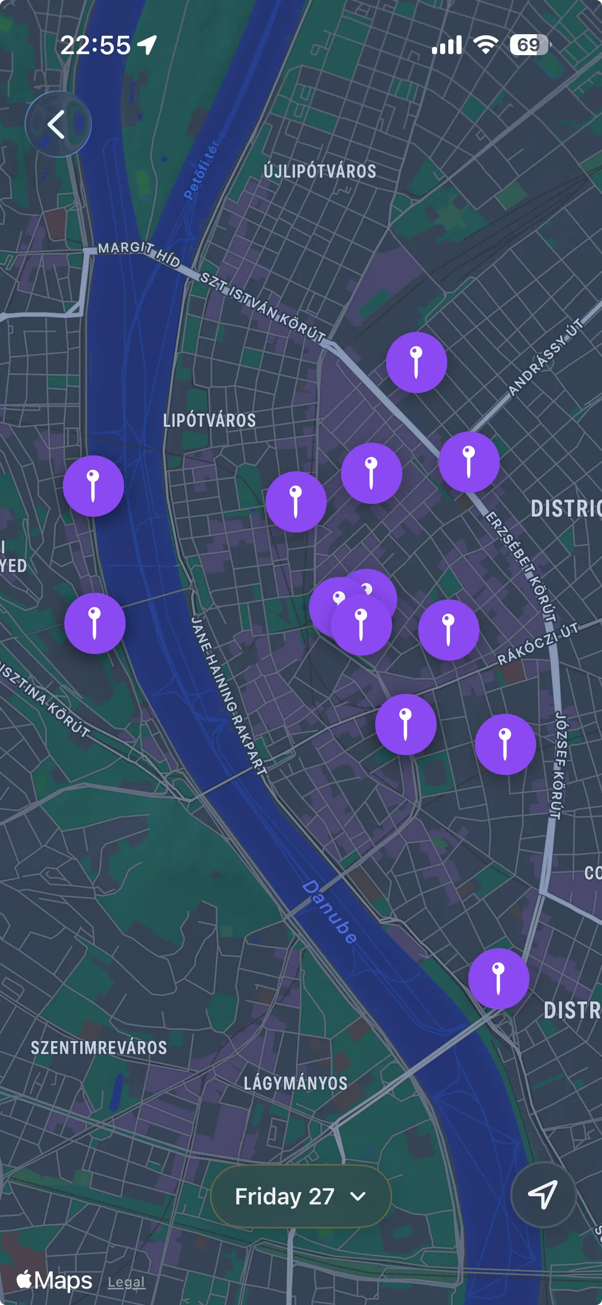 Mingle Maps map view with pins